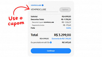 Não esqueça de aplicar o cupom VEMPROCLUBE na tela de pagamento. Imagem: Reprodução